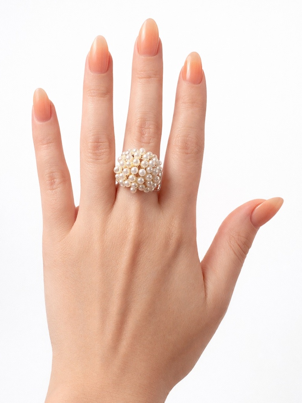 Vintage Style Faux Pearl Cluster Dome Ring Size 7 Gold Tone Statement Ring‎ NEW
